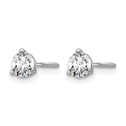 14K White Gold 1/2 Ctw Lab Grown Diamond Vs+ F+ Round 3 Prong Heavy Wt. Screwback Stud Earrings