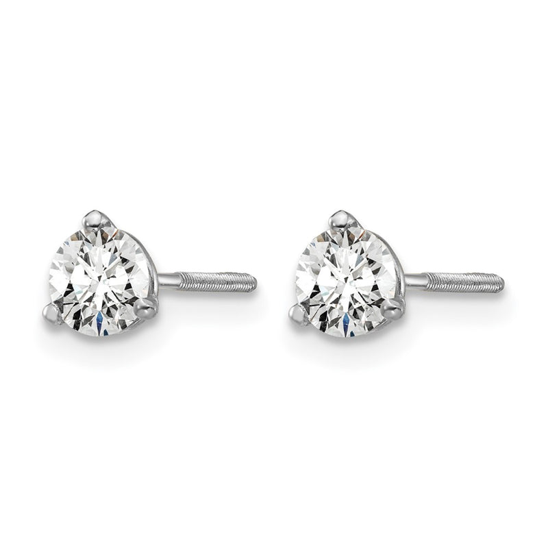 14K White Gold 1/2 Ctw Lab Grown Diamond Vs+ F+ Round 3 Prong Heavy Wt. Screwback Stud Earrings