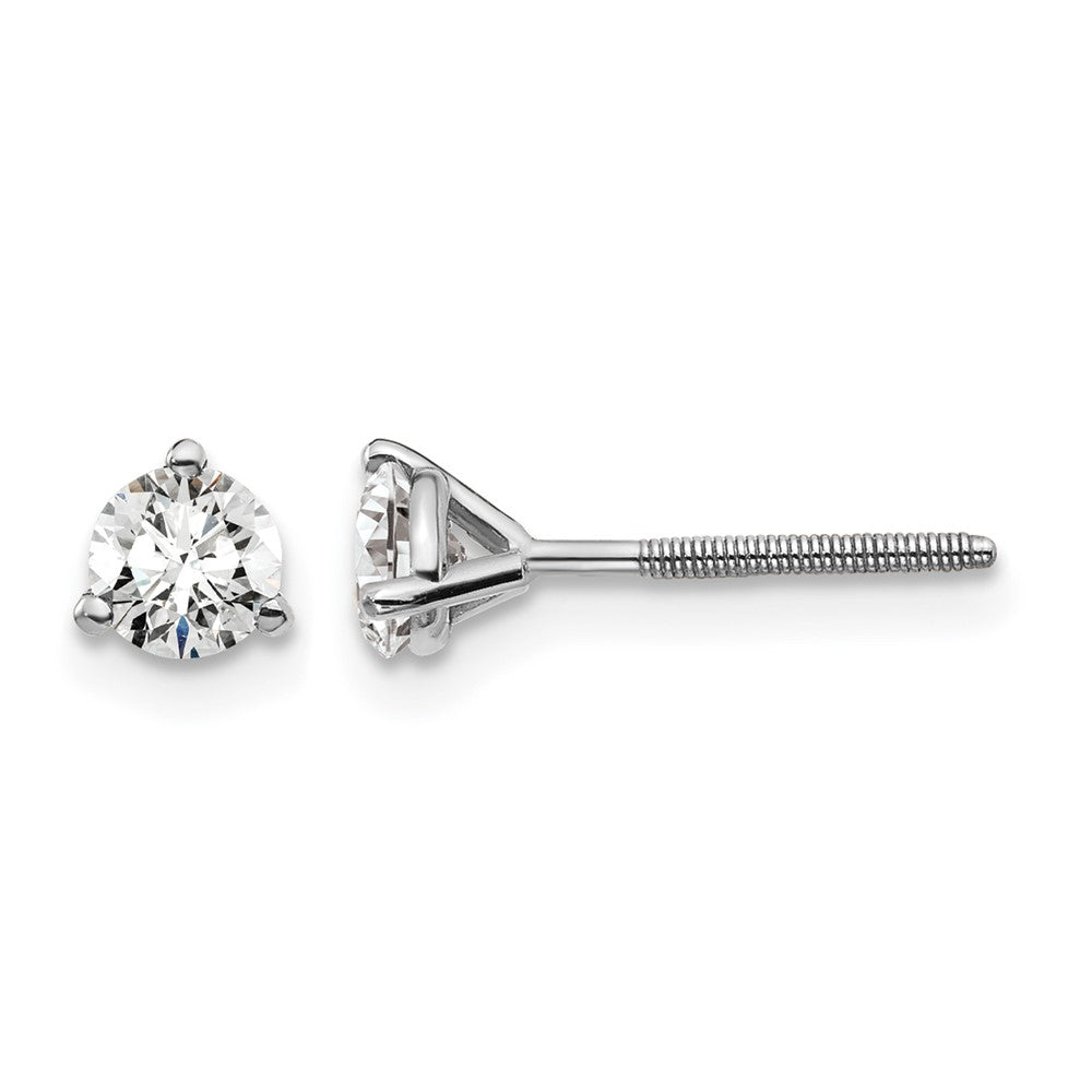 14K White Gold 1/2 Ctw Lab Grown Diamond Vs+ F+ Round 3 Prong Heavy Wt. Screwback Stud Earrings