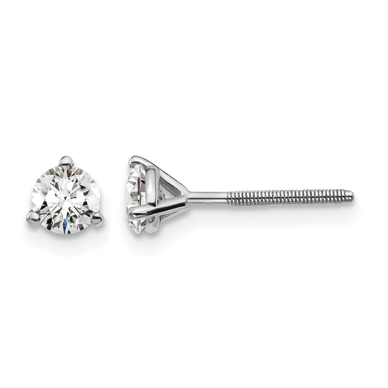 14K White Gold 1/2 Ctw Lab Grown Diamond Vs+ F+ Round 3 Prong Heavy Wt. Screwback Stud Earrings