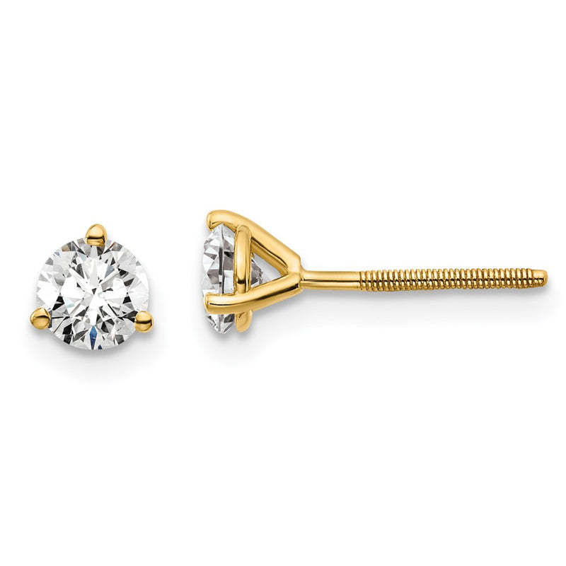 14K Yellow Gold 2/3 Ctw Lab Grown Diamond Vs+ F+ Round 3 Prong Heavy Wt. Screwback Stud Earrings
