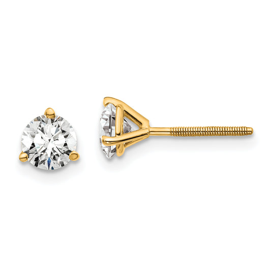 14K Yellow Gold 1 Ctw Lab Grown Diamond Vs+ F+ Round 3 Prong Heavy Wt. Screwback Stud Earrings