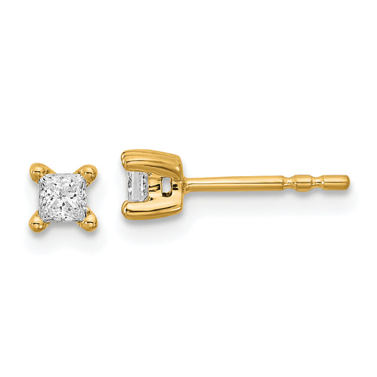 14K Yellow Gold 1/4 Ctw Lab Grown Diamond Vs+ F+ Princess 4 Prong Heavy Wt. Stud Earrings