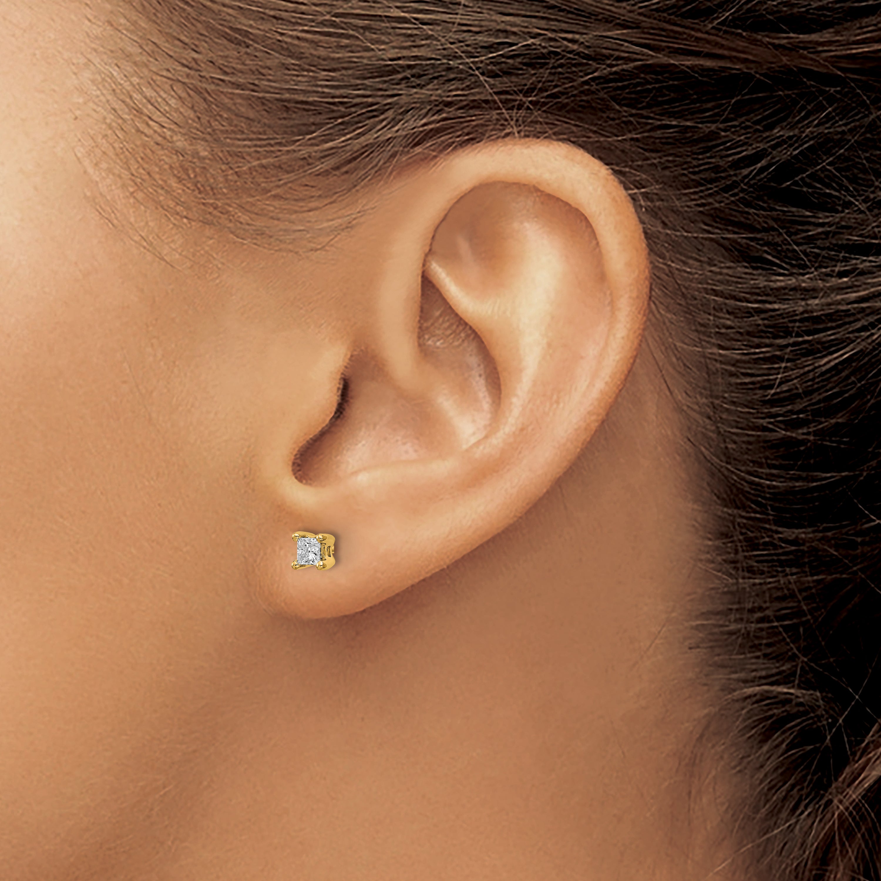 14K Yellow Gold 1/3 Ctw Lab Grown Diamond Vs+ F+ Princess 4 Prong Heavy Wt. Stud Earrings