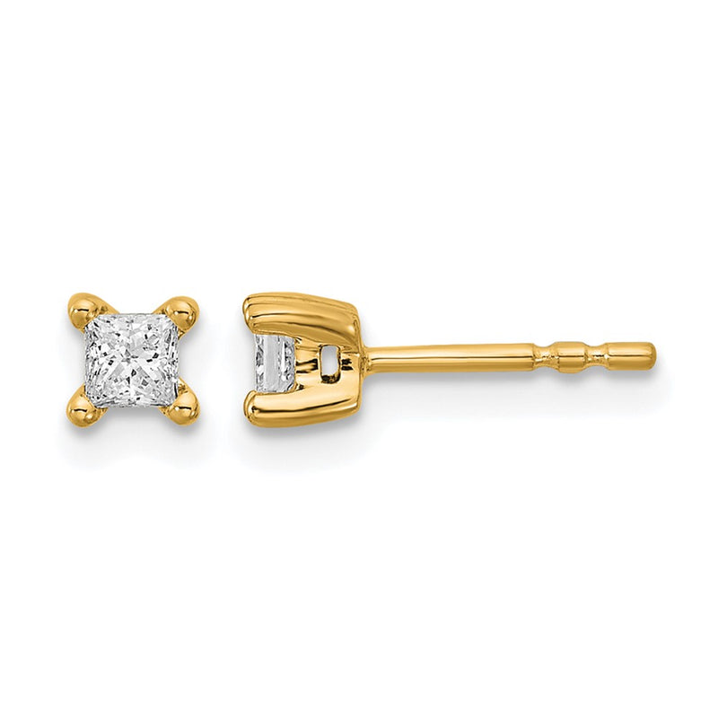 14k Yellow Gold 1/3 Ct. Lab Grown Diamond VS/SI+ G+ Princess Four Prong Stud Post Earrings