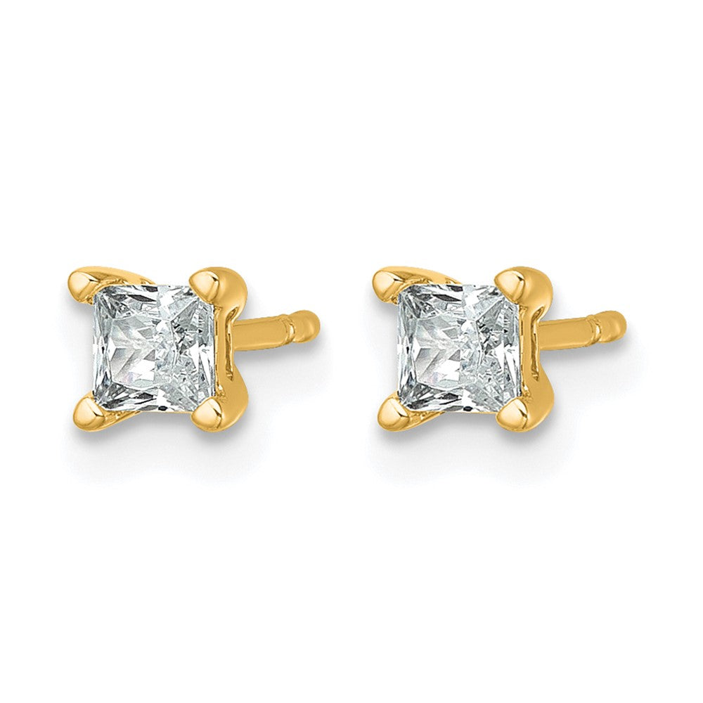 14k Yellow Gold 1/2 Ct. Lab Grown Diamond VS/SI+ G+ Princess Four Prong Stud Post Earrings
