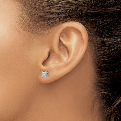 14K White Gold 2/3 Ctw Lab Grown Diamond Vs+ F+ Princess 4 Prong Heavy Wt. Stud Earrings