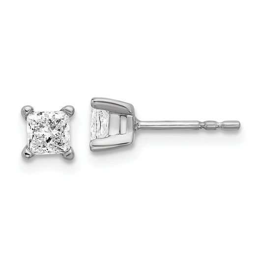 14K White Gold 2/3 Ctw Lab Grown Diamond Vs+ F+ Princess 4 Prong Heavy Wt. Stud Earrings