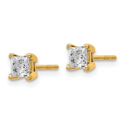 14K Yellow Gold 2/3 Ctw Certified Lab Grown Diamond Vs+ F+ Princess 4 Prong Heavy Wt. Stud Earrings