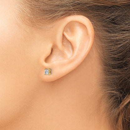 14K Yellow Gold 2/3 Ctw Certified Lab Grown Diamond Vs+ F+ Princess 4 Prong Heavy Wt. Stud Earrings