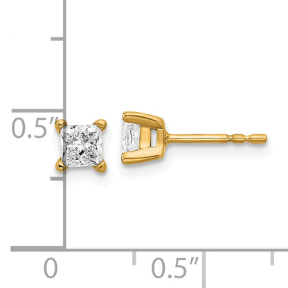 14K Yellow Gold 2/3 Ctw Certified Lab Grown Diamond Vs+ F+ Princess 4 Prong Heavy Wt. Stud Earrings