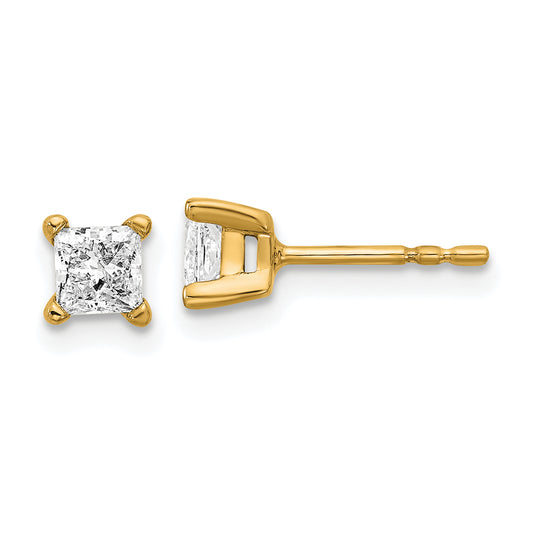 14K Yellow Gold 2/3 Ctw Lab Grown Diamond Vs+ F+ Princess 4 Prong Heavy Wt. Stud Earrings