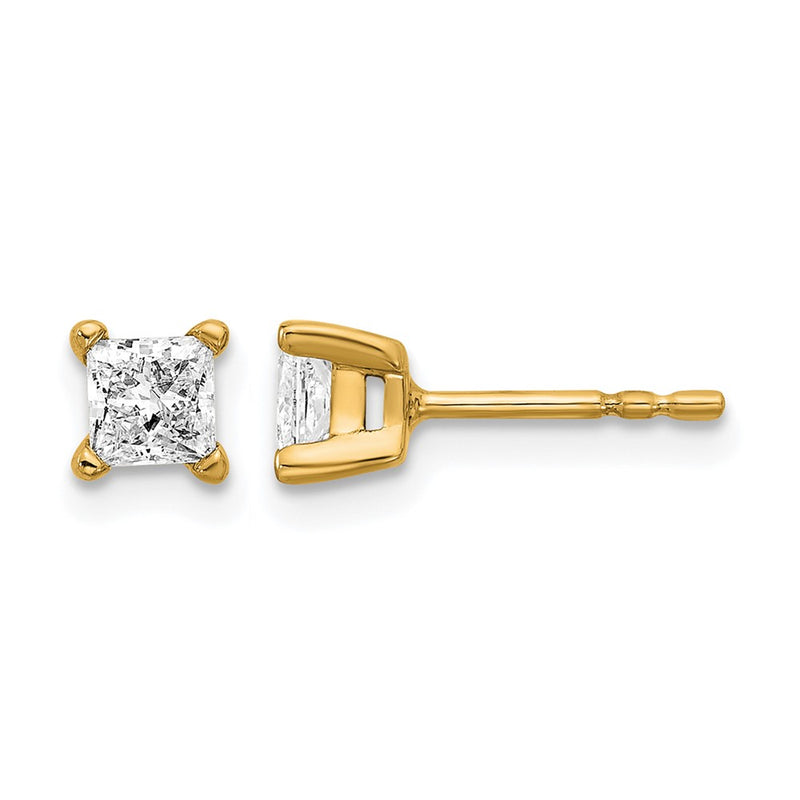 14K Yellow Gold 2/3 Ctw Certified Lab Grown Diamond Vs+ F+ Princess 4 Prong Heavy Wt. Stud Earrings