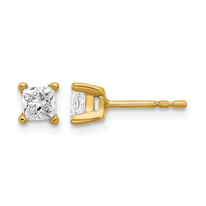 14K Yellow Gold 2/3 Ctw Lab Grown Diamond Vs+ F+ Princess 4 Prong Heavy Wt. Stud Earrings