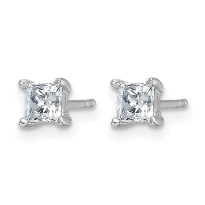 14k White Gold 3/4 Ct. Lab Grown Diamond VS/SI+ G+ Princess Four Prong Stud Post Earrings