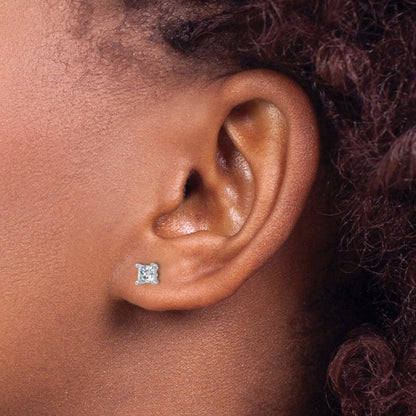 14k White Gold 3/4 Ct. Lab Grown Diamond VS/SI+ G+ Princess Four Prong Stud Post Earrings
