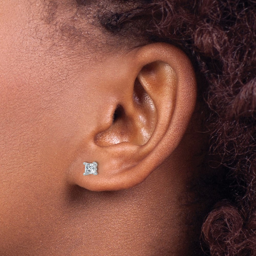 14k White Gold 3/4 Ct. total weight Princess VS/SI GH Lab Grown Diamond 4 Prong Stud Post Earrings