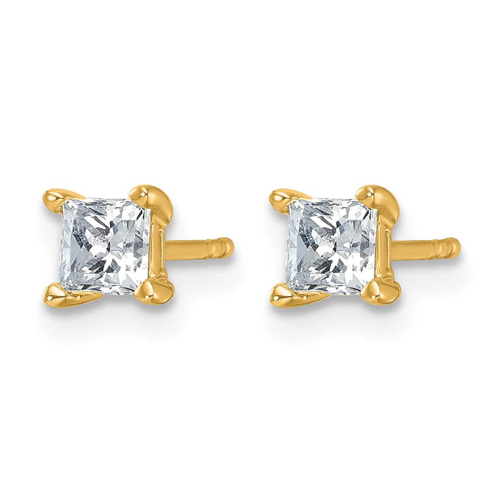 14K Yellow Gold 3/4 Ctw Lab Grown Diamond Vs+ F+ Princess 4 Prong Heavy Wt. Stud Earrings