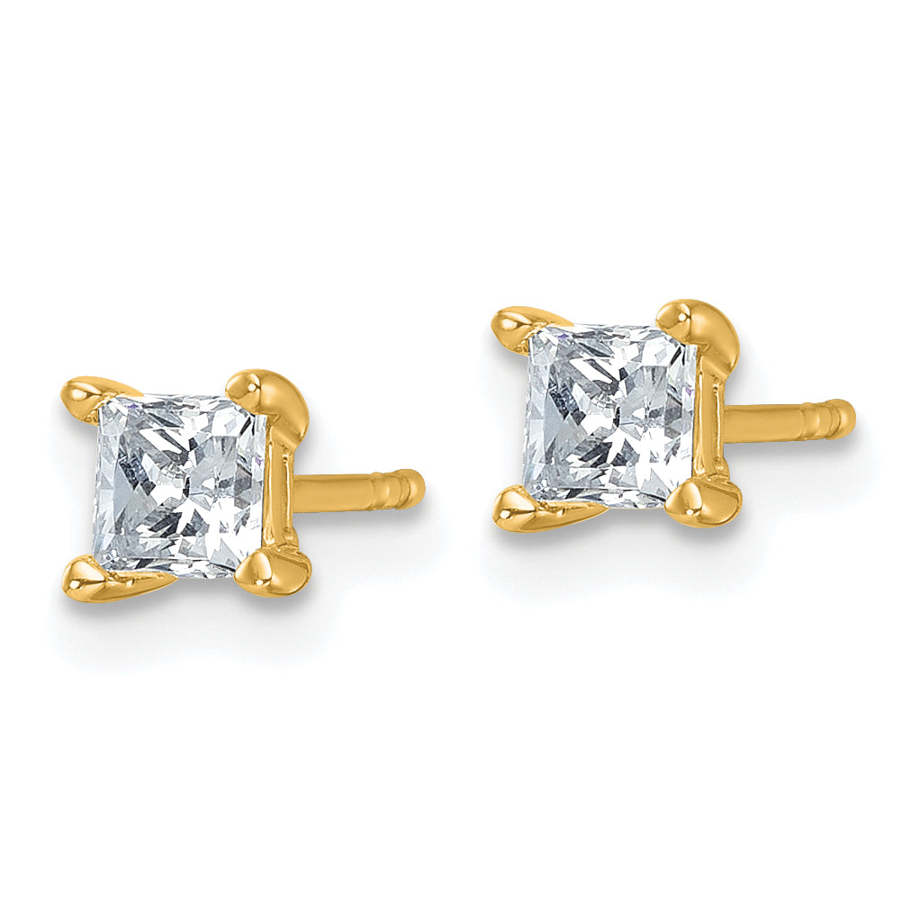 14K Yellow Gold 3/4 Ctw Certified Lab Grown Diamond Vs+ F+ Princess 4 Prong Heavy Wt. Stud Earrings