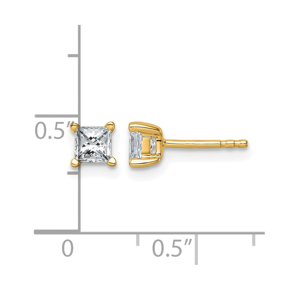 14K Yellow Gold 3/4 Ctw Lab Grown Diamond Vs+ F+ Princess 4 Prong Heavy Wt. Stud Earrings