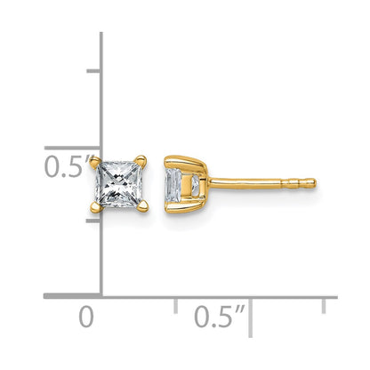 14K Yellow Gold 3/4 Ctw Lab Grown Diamond Vs+ F+ Princess 4 Prong Heavy Wt. Stud Earrings