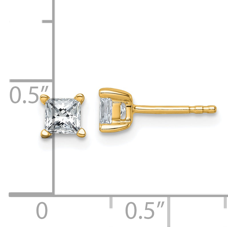 14K Yellow Gold 3/4 Ctw Certified Lab Grown Diamond Vs+ F+ Princess 4 Prong Heavy Wt. Stud Earrings