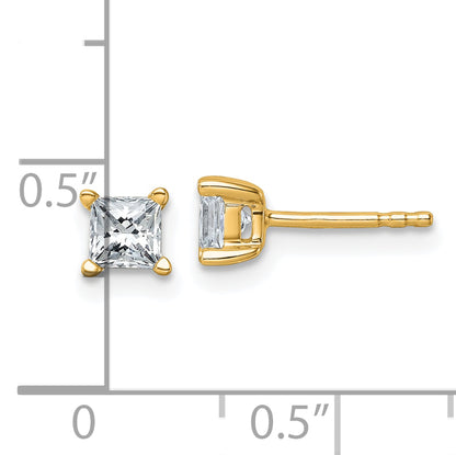 14K Yellow Gold 3/4 Ctw Certified Lab Grown Diamond Vs+ F+ Princess 4 Prong Heavy Wt. Stud Earrings