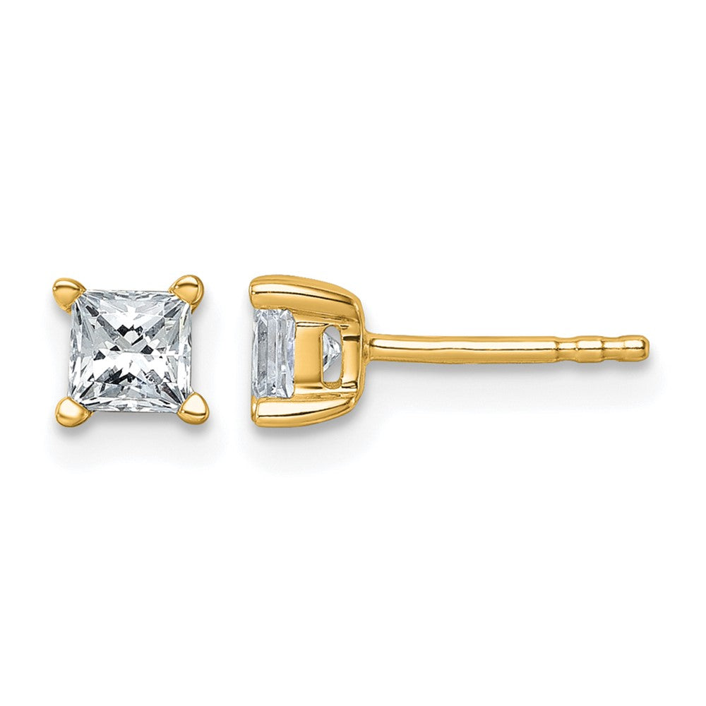 14K Yellow Gold 3/4 Ctw Lab Grown Diamond Vs+ F+ Princess 4 Prong Heavy Wt. Stud Earrings