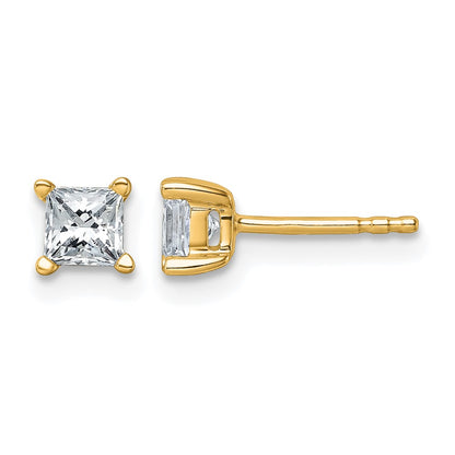 14K Yellow Gold 3/4 Ctw Lab Grown Diamond Vs+ F+ Princess 4 Prong Heavy Wt. Stud Earrings