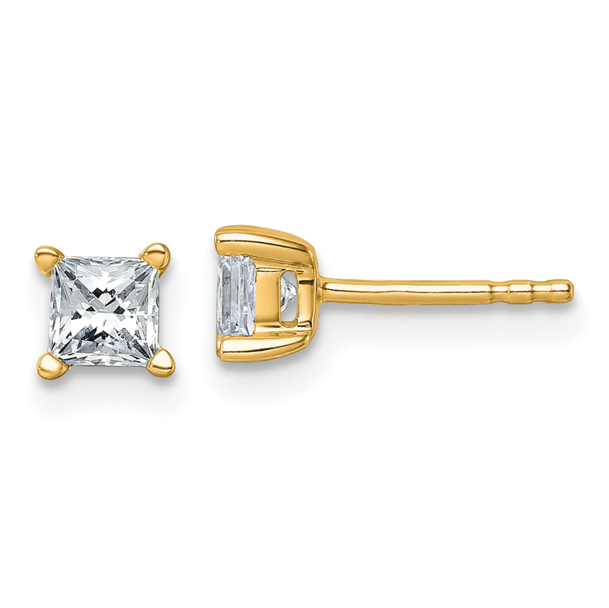 14K Yellow Gold 3/4 Ctw Certified Lab Grown Diamond Vs+ F+ Princess 4 Prong Heavy Wt. Stud Earrings