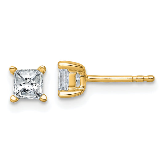 14K Yellow Gold 3/4 Ctw Certified Lab Grown Diamond Vs+ F+ Princess 4 Prong Heavy Wt. Stud Earrings