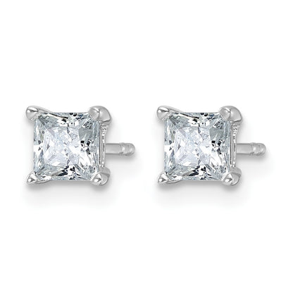 14K White Gold 1 Ctw Lab Grown Diamond Vs+ F+ Princess 4 Prong Heavy Wt. Stud Earrings
