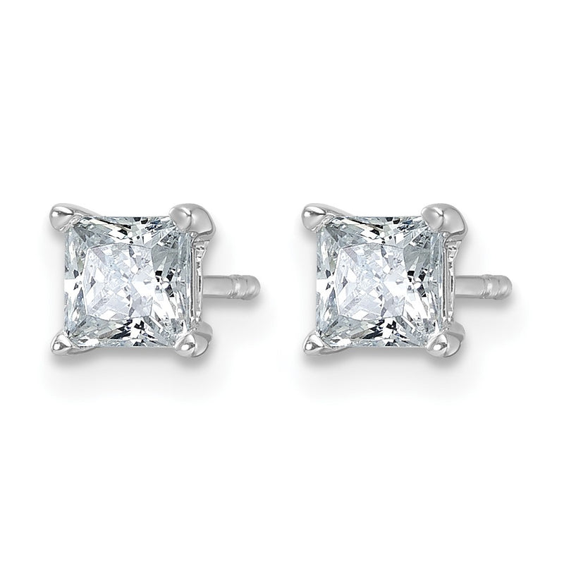 14K White Gold 1 Ctw Lab Grown Diamond Vs+ F+ Princess 4 Prong Heavy Wt. Stud Earrings