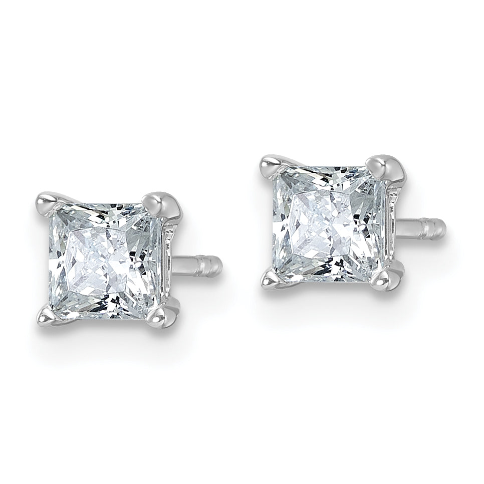 14K White Gold 1 Ctw Certified Lab Grown Diamond Vs+ F+ Princess 4 Prong Heavy Wt. Stud Earrings