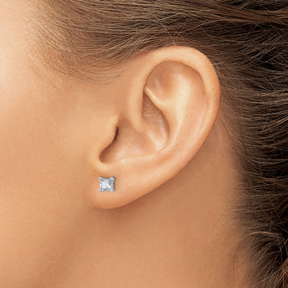 14K White Gold 1 Ctw Certified Lab Grown Diamond Vs+ F+ Princess 4 Prong Heavy Wt. Stud Earrings