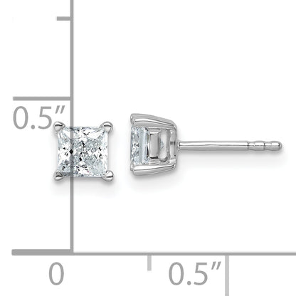 14K White Gold 1 Ctw Certified Lab Grown Diamond Vs+ F+ Princess 4 Prong Heavy Wt. Stud Earrings