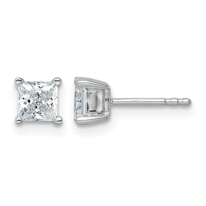 14K White Gold 1 Ctw Lab Grown Diamond Vs+ F+ Princess 4 Prong Heavy Wt. Stud Earrings