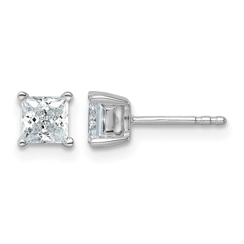 14K White Gold 1 Ctw Lab Grown Diamond Vs+ F+ Princess 4 Prong Heavy Wt. Stud Earrings