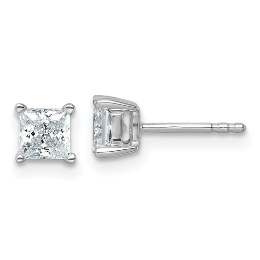 14K White Gold 1 Ctw Certified Lab Grown Diamond Vs+ F+ Princess 4 Prong Heavy Wt. Stud Earrings
