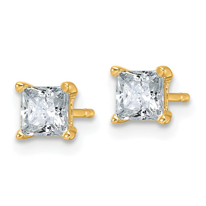 14K Yellow Gold 1 Ctw Lab Grown Diamond Vs+ F+ Princess 4 Prong Heavy Wt. Stud Earrings