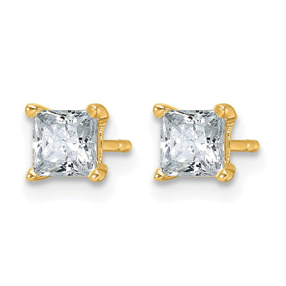14k Yellow Gold 1 Ct. Lab Grown Diamond VS/SI+ G+ Princess Four Prong Stud Post Earrings