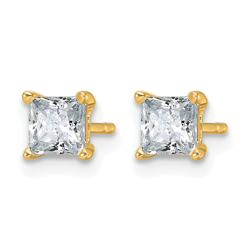 14k Yellow Gold 1 Ct. Lab Grown Diamond VS/SI+ G+ Princess Four Prong Stud Post Earrings