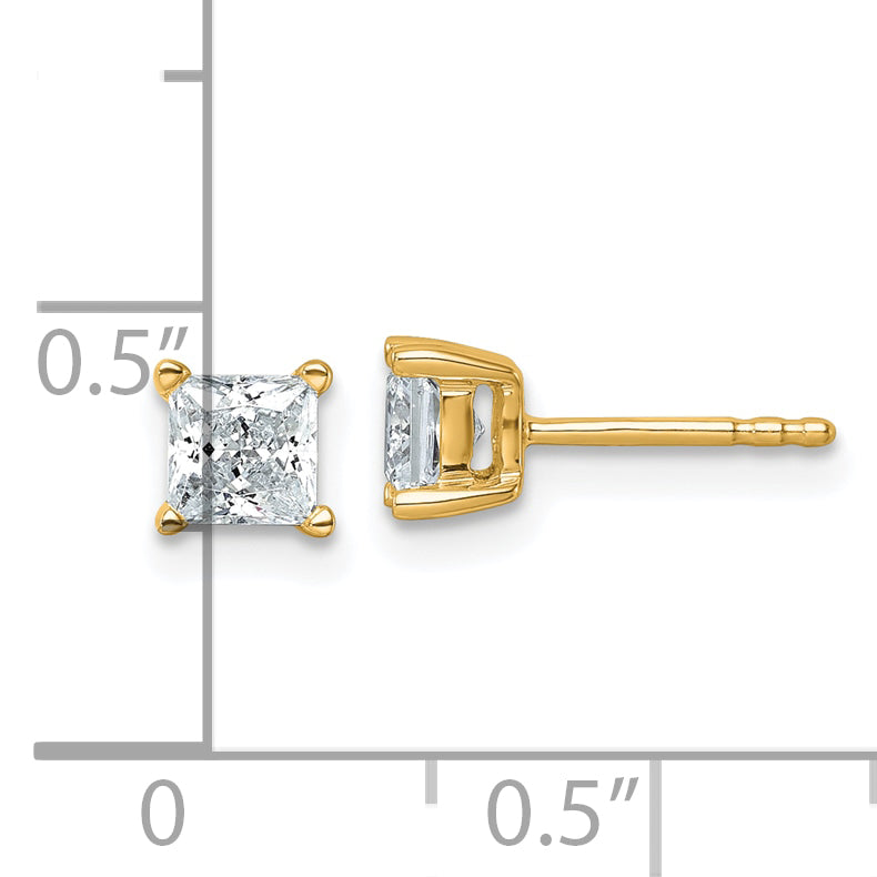 14K Yellow Gold 1 Ctw Lab Grown Diamond Vs+ F+ Princess 4 Prong Heavy Wt. Stud Earrings