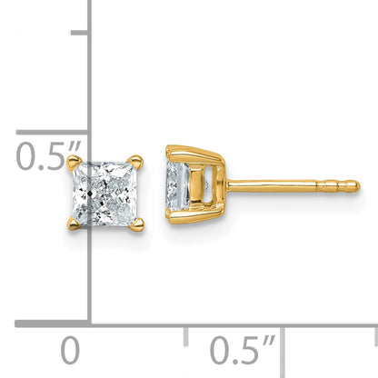 14K Yellow Gold 1 Ctw Lab Grown Diamond Vs+ F+ Princess 4 Prong Heavy Wt. Stud Earrings