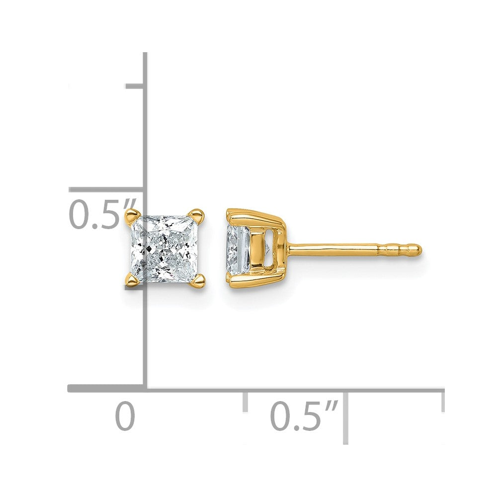 14k Yellow Gold 1 Ct. Lab Grown Diamond VS/SI+ G+ Princess Four Prong Stud Post Earrings