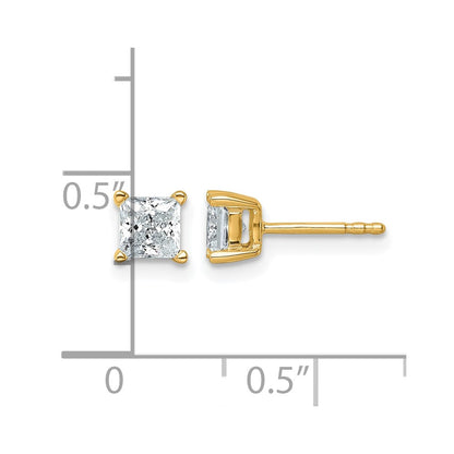 14k Yellow Gold 1 Ct. Lab Grown Diamond VS/SI+ G+ Princess Four Prong Stud Post Earrings