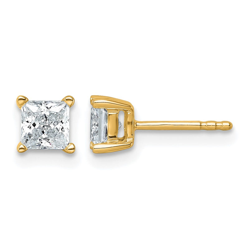 14K Yellow Gold 1 Ctw Lab Grown Diamond Vs+ F+ Princess 4 Prong Heavy Wt. Stud Earrings