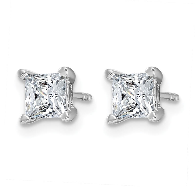 14k White Gold 1 1/2 ctw Certified Lab Grown Diamond VS/SI+ G+ Princess 4 Prong Heavy Wt. Stud Earrings
