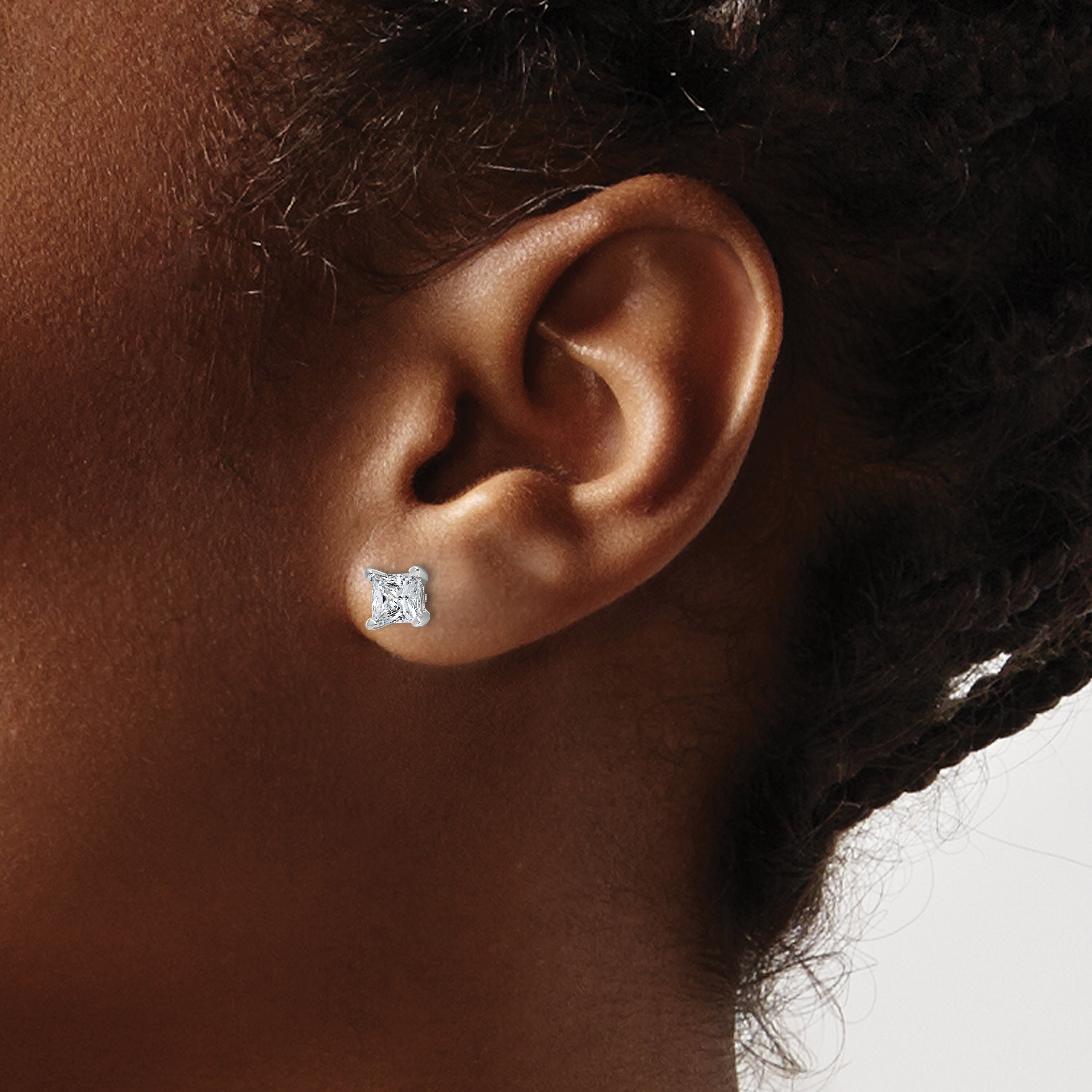 14K White Gold 1 1/2 Ctw Certified Lab Grown Diamond Vs+ F+ Princess 4 Prong Heavy Wt. Stud Earrings