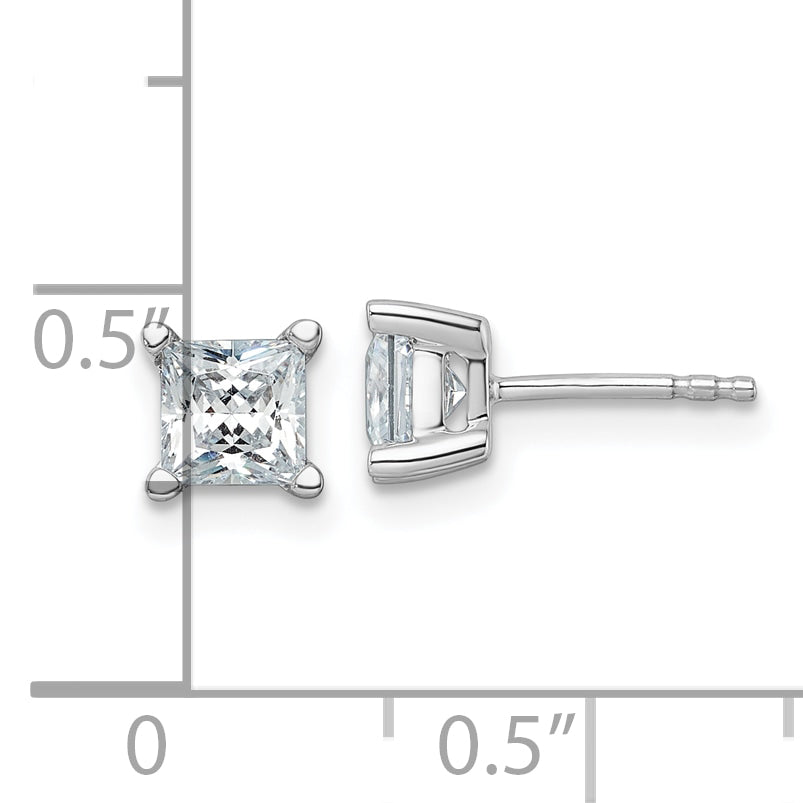 14K White Gold 1 1/2 Ctw Certified Lab Grown Diamond Vs+ F+ Princess 4 Prong Heavy Wt. Stud Earrings
